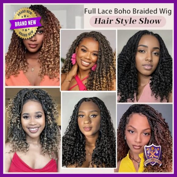 Glueless HD Lace Human Hair Blended Braid Wig Bohemian Curly Ends 16 Inch main image 6